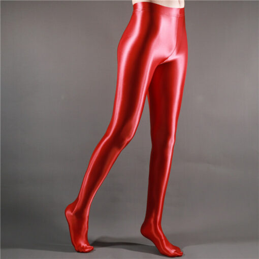 Glossy Goddess Tights for Male Sissies Red1