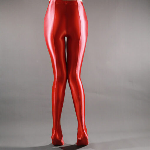 Glossy Goddess Tights for Male Sissies Red3