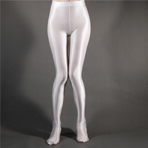 Glossy Goddess Tights for Male Sissies White3