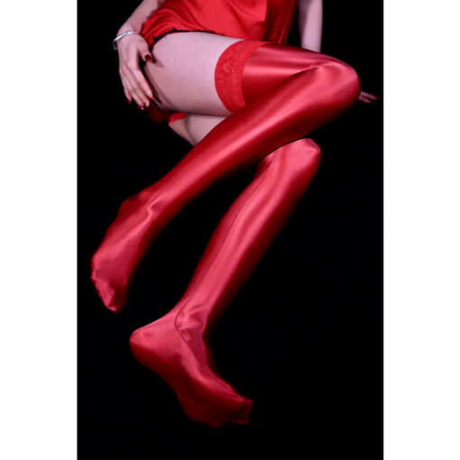 Glossy Plus-Size Overknee Nylon Stockings Red3