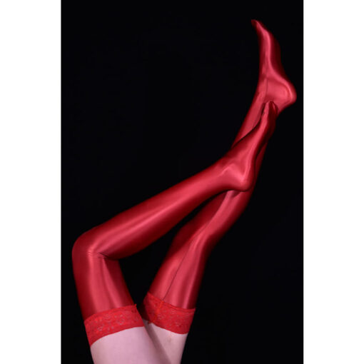 Glossy Plus-Size Overknee Nylon Stockings Red4