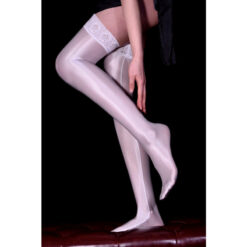 Glossy Plus-Size Overknee Nylon Stockings White4