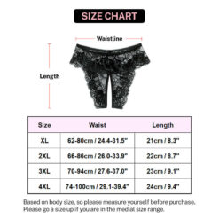High Cut Sexy Full Lace Crotchless Panties Size Chart