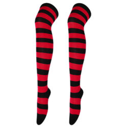 Kawaii Lolita Stripe Stockings Thick Red And Black Stripes
