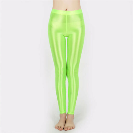 Seductive Nylon Glossy Sissy Leggings Green1