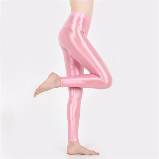 Seductive Nylon Glossy Sissy Leggings Pink2