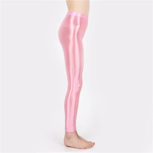 Seductive Nylon Glossy Sissy Leggings Pink3
