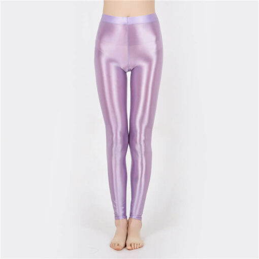 Seductive Nylon Glossy Sissy Leggings Purple1