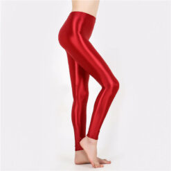 Seductive Nylon Glossy Sissy Leggings Red1