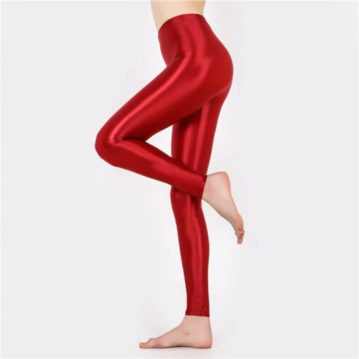 Seductive Nylon Glossy Sissy Leggings Red2