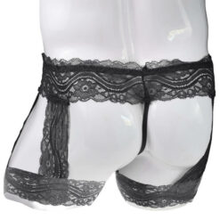 Femboy Lace Bandage Panties With Garter Black Model Back