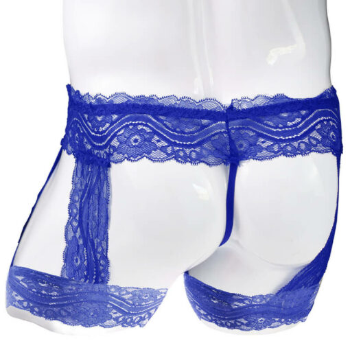 Femboy Lace Bandage Panties With Garter Blue Model Back