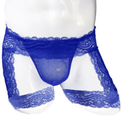 Femboy Lace Bandage Panties With Garter Blue Model Front