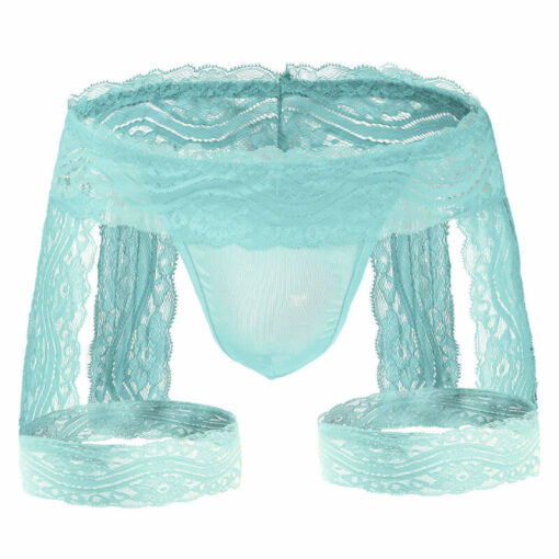 Femboy Lace Bandage Panties With Garter Green Front View