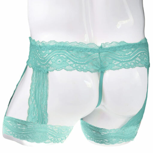 Femboy Lace Bandage Panties With Garter Green Model Back