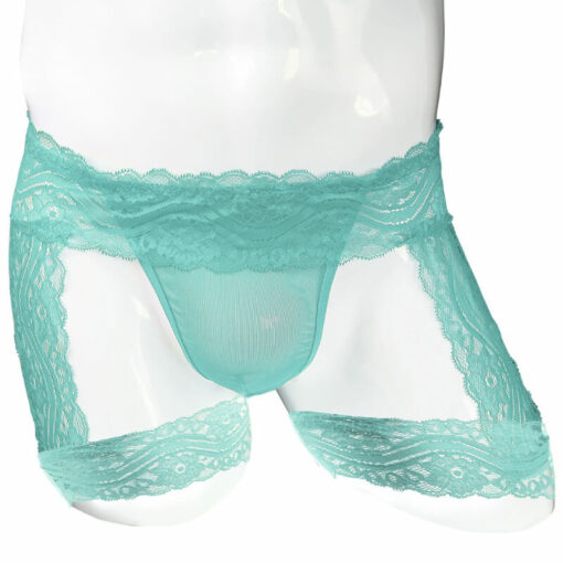 Femboy Lace Bandage Panties With Garter Green Model Front