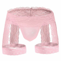 Femboy Lace Bandage Panties With Garter Pink Front View