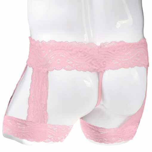 Femboy Lace Bandage Panties With Garter Pink Model Back