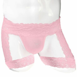 Femboy Lace Bandage Panties With Garter Pink Model Front