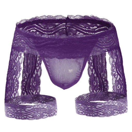 Femboy Lace Bandage Panties With Garter Purple Front View