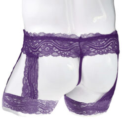 Femboy Lace Bandage Panties With Garter Purple Model Back