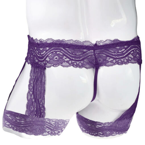 Femboy Lace Bandage Panties With Garter Purple Model Back