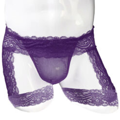 Femboy Lace Bandage Panties With Garter Purple Model Front