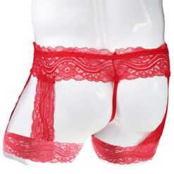 Femboy Lace Bandage Panties With Garter Red Model Back