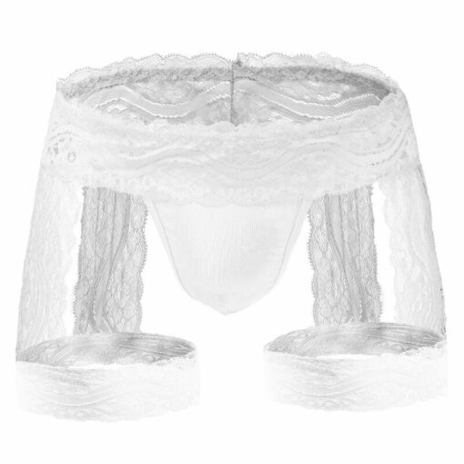 Femboy Lace Bandage Panties With Garter White Front View