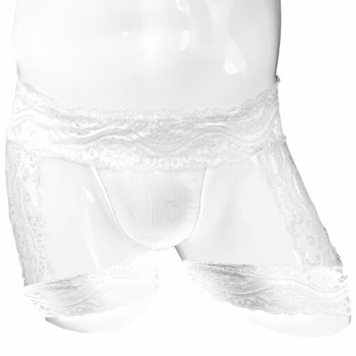 Femboy Lace Bandage Panties With Garter White Model Front