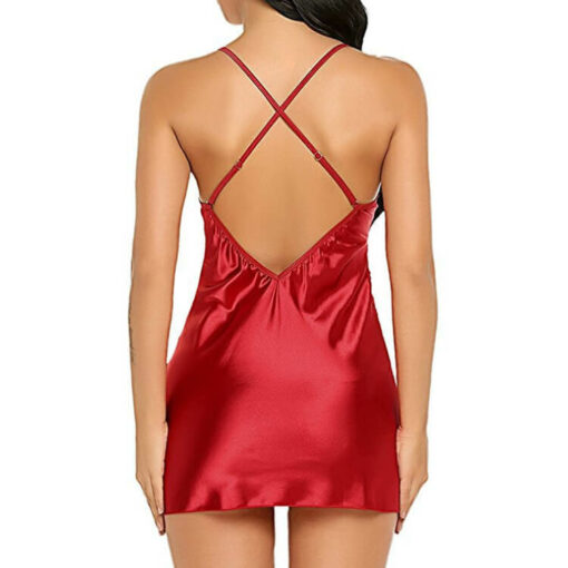 Sexy Satin Lace Backless Nightdress Red Back