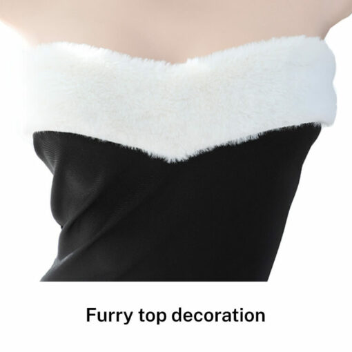 Cute Bunny Maid Outfit Wrap Buttock Bodysuit Dress Black Furry Top