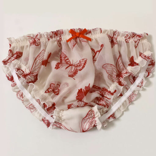 Femboy Chiffon Butterfly Patterned Panties Red Front