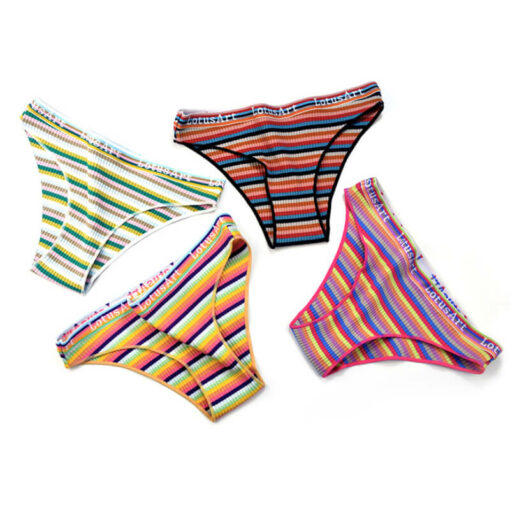 Feminine Rainbow Striped Tucking Gaff Panty Multi Color4