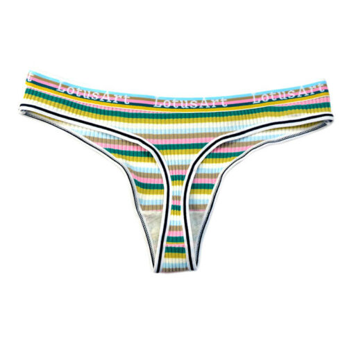 Feminine Rainbow Striped Tucking Thong Green