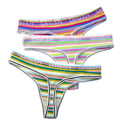 Feminine Rainbow Striped Tucking Thong Multiple Colors