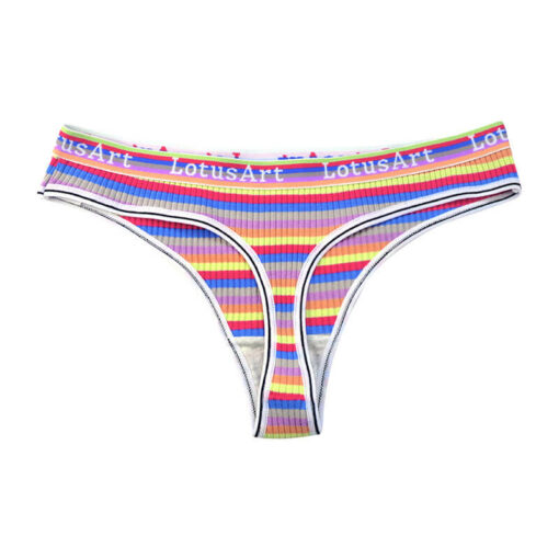 Feminine Rainbow Striped Tucking Thong Purple