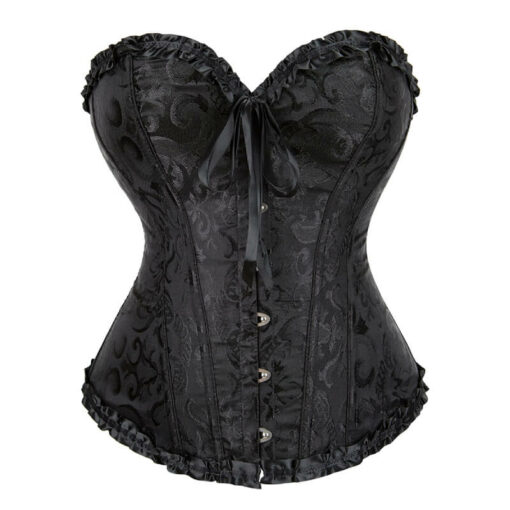 Plus Size Gothic Overbust Floral Patterned Corsets Black