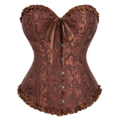 Plus Size Gothic Overbust Floral Patterned Corsets Brown