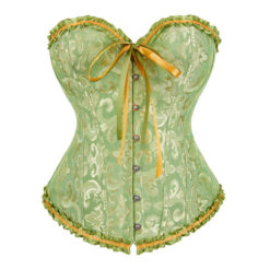 Plus Size Gothic Overbust Floral Patterned Corsets Green