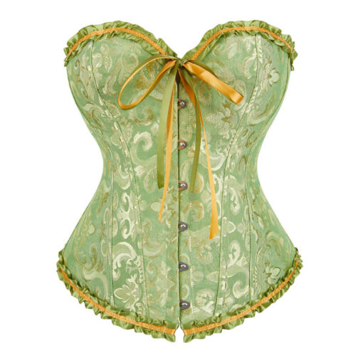 Plus Size Gothic Overbust Floral Patterned Corsets Green
