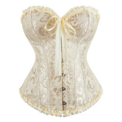 Plus Size Gothic Overbust Floral Patterned Corsets Light Yellow