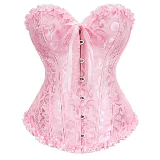 Plus Size Gothic Overbust Floral Patterned Corsets Pink