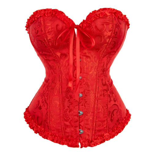 Plus Size Gothic Overbust Floral Patterned Corsets Red