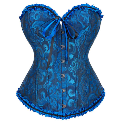 Plus Size Gothic Overbust Floral Patterned Corsets Royal Blue