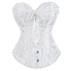Plus Size Gothic Overbust Floral Patterned Corsets White