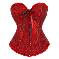 Plus Size Gothic Overbust Floral Patterned Corsets Wine Red