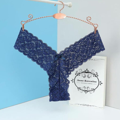 V-Shape Femboy French Cut Full Lace Thong Blue Flat