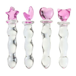 8in Glass Pink Heart Magic Wand Beaded Dildos
