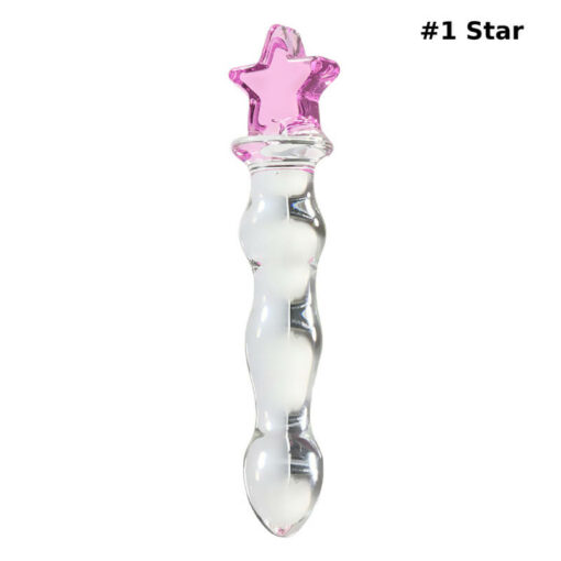 8in Glass Pink Heart Magic Wand Beaded Dildos Star